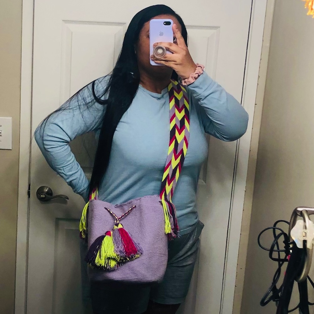 Authentic Wayuu bag / purple color / multicolored strap/ Size M/ Mochila Wayuu - Picture 6 of 7